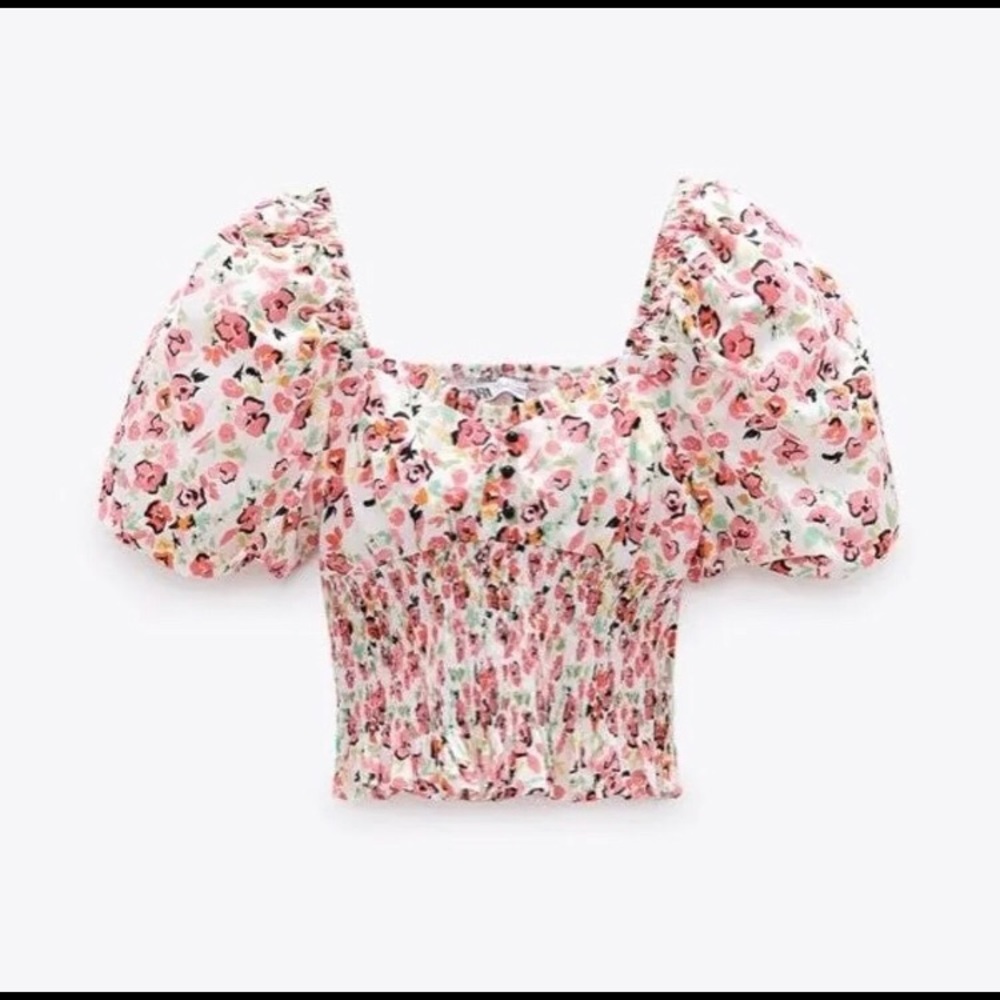 ZARA Floral Elastic Trim Crop Top